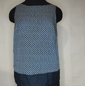 LOFT Navy Blue and White Patterned Tank Top